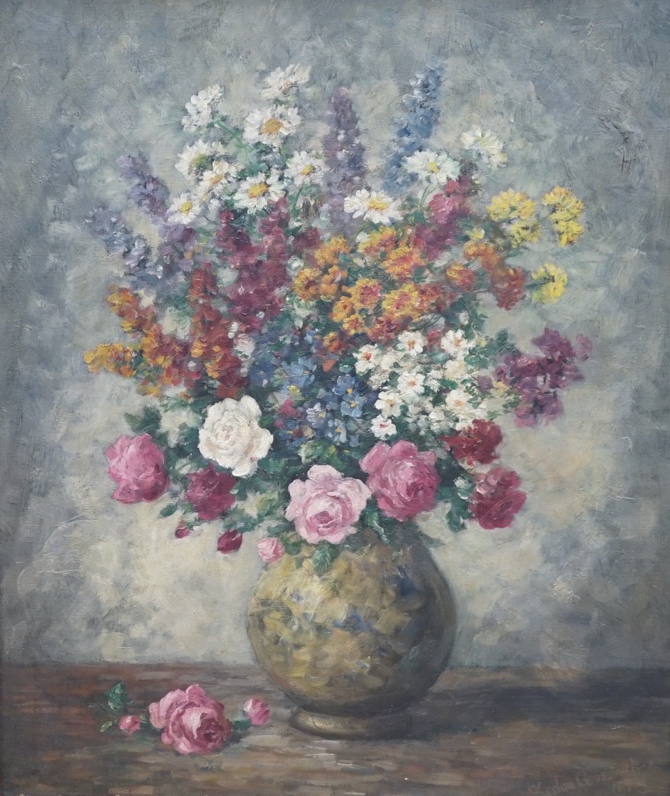 Weedon Grossmith (1854-1919), oil on canvas, Still life of flowers in a vase, signed and indistinctly dated, 60 x 50cm